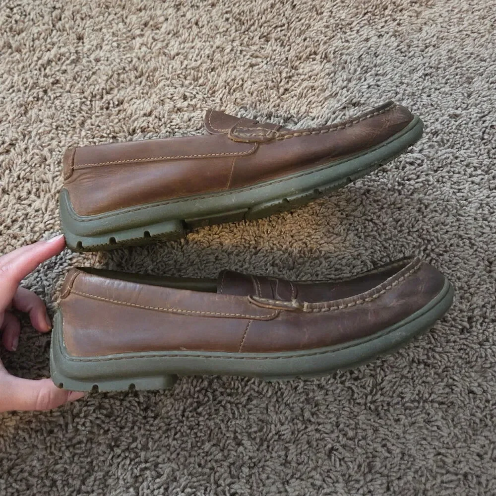 Sperry monterey slip on penny loafers brown leather mens cognac 9.5